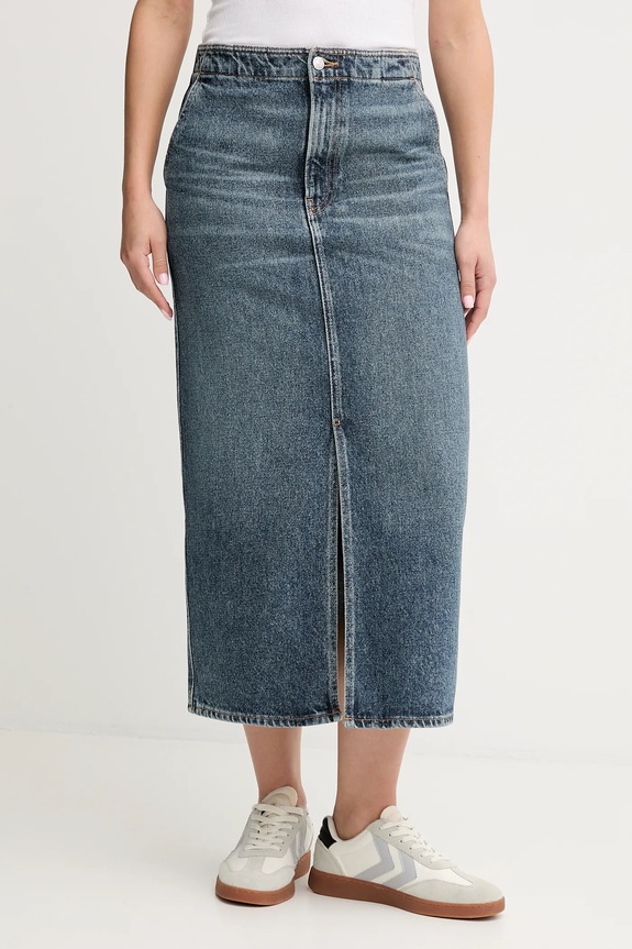 Rifľová sukňa Calvin Klein Jeans bavlna modrá LV047D724G