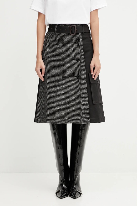 Vlněná sukně Andersson Bell Whitney Trench Pleats áčkový černá apa848w