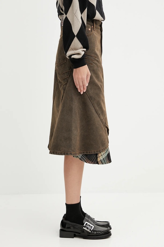 Pamučna traper suknja Andersson Bell Custom Flare Layered smeđa apa847w