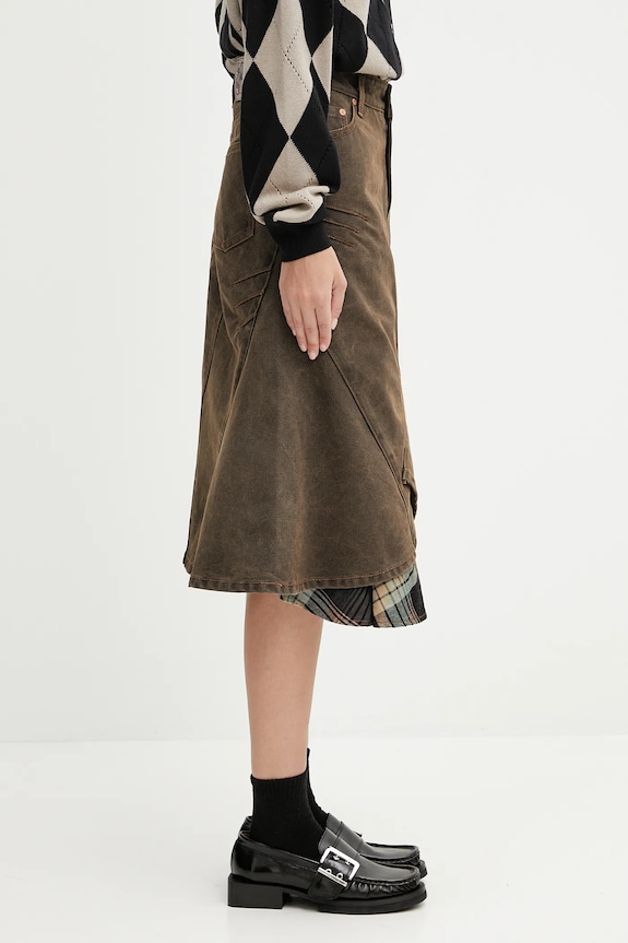 Pamučna traper suknja Andersson Bell Custom Flare Layered smeđa apa847w