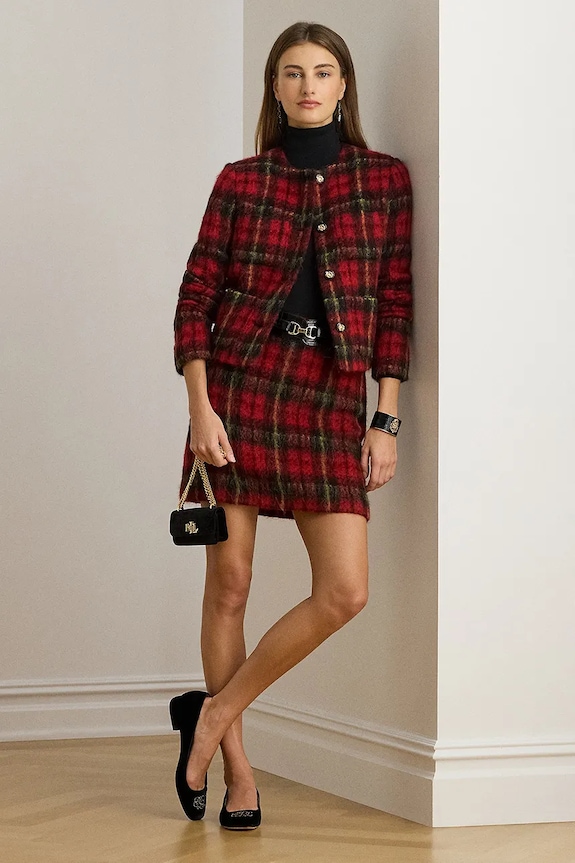 Suknja s dodatkom vune Lauren Ralph Lauren 200P06912 crvena AW25