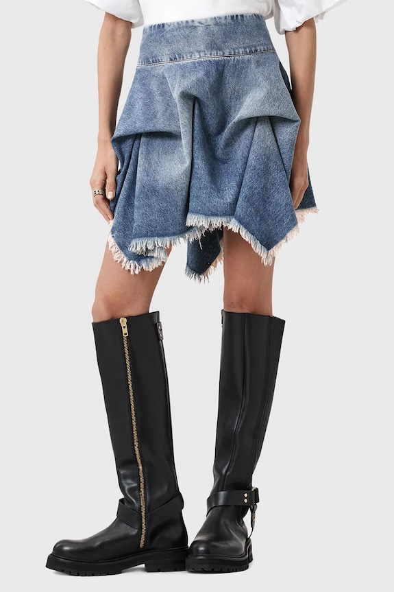 Rifľová sukňa AllSaints CRISSY W025RD modrá AW25