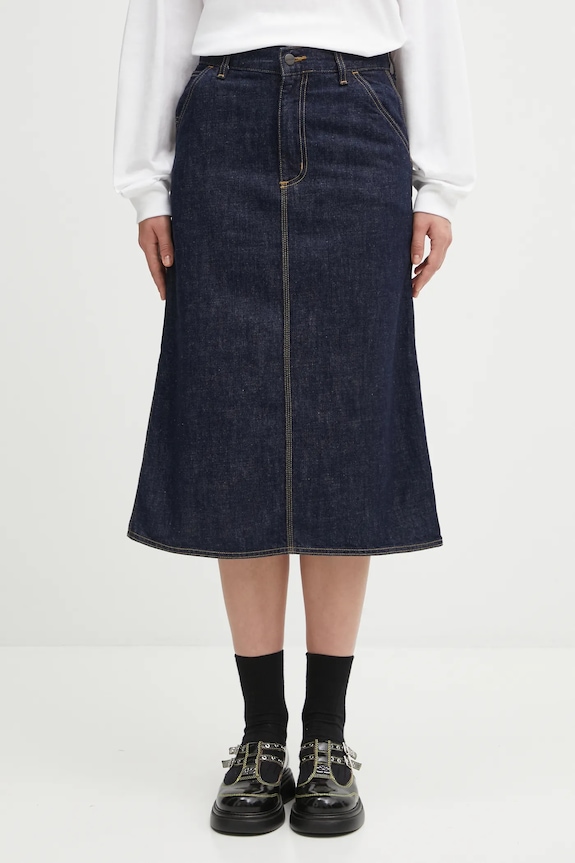 Carhartt WIP fustă jeans W' Single Knee Skirt casual bleumarin I034224.102