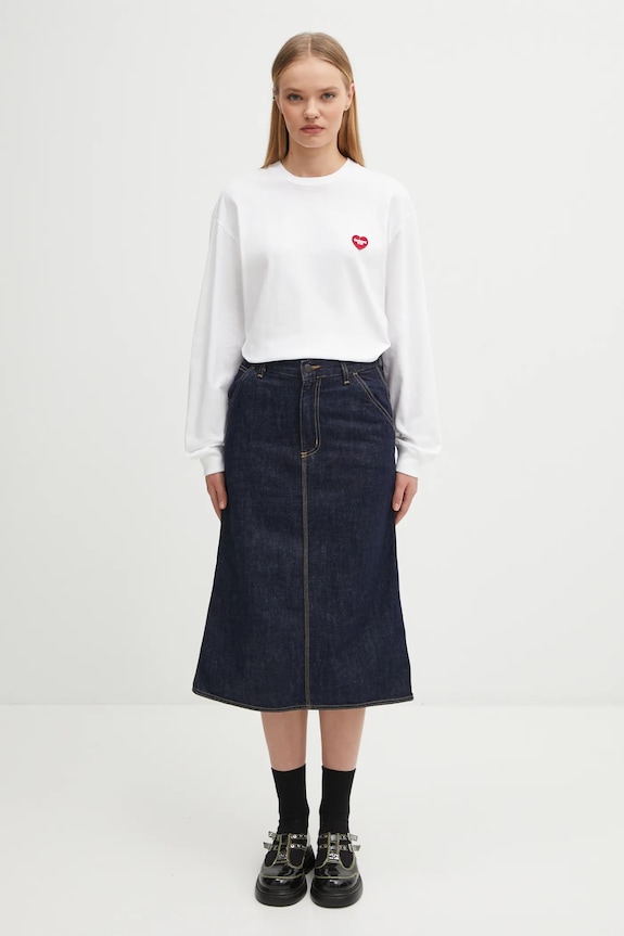Carhartt WIP fustă jeans W' Single Knee Skirt I034224.102 bleumarin