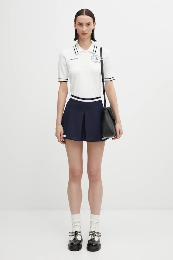 Sporty & Rich fustă Eden Crest Embroidered Mila SK01160666BL107 bleumarin