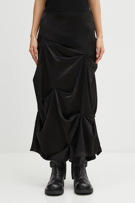 GANNI spódnica Fluid Satin Jacquard Tuck Detail Long casual czarny W0997