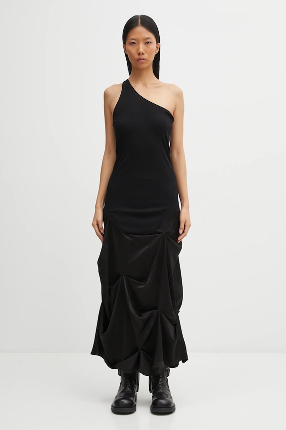 GANNI spódnica Fluid Satin Jacquard Tuck Detail Long W0997 czarny