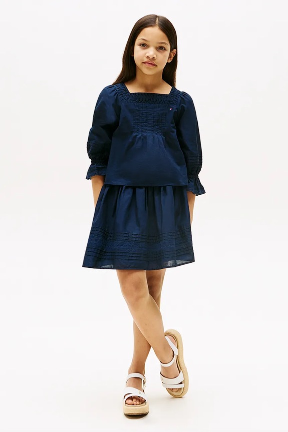 Dětská bavlněná sukně Tommy Hilfiger mini námořnická modř KG0KG08666.128.176.9BYA