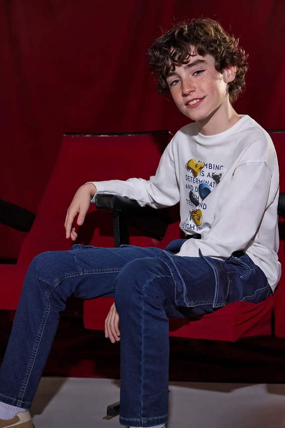 Mayoral jeansy dziecięce soft denim jogger Planet friendly niebieski 7560.7B.Junior.9BYA