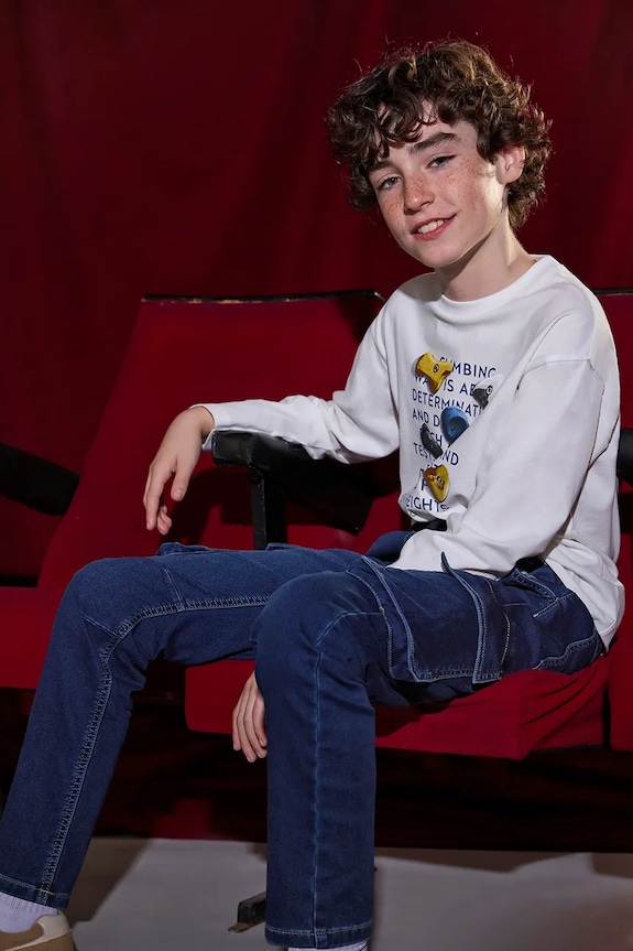 Mayoral jeansy dziecięce soft denim jogger Planet friendly niebieski 7560.7B.Junior.9BYA