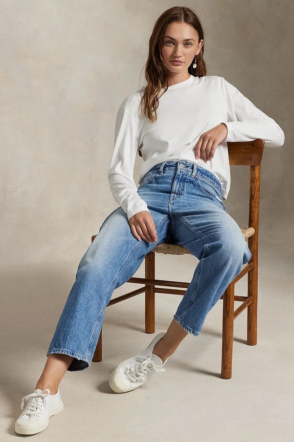 Polo Ralph Lauren jeansy boyfriend damskie 211969371 niebieski