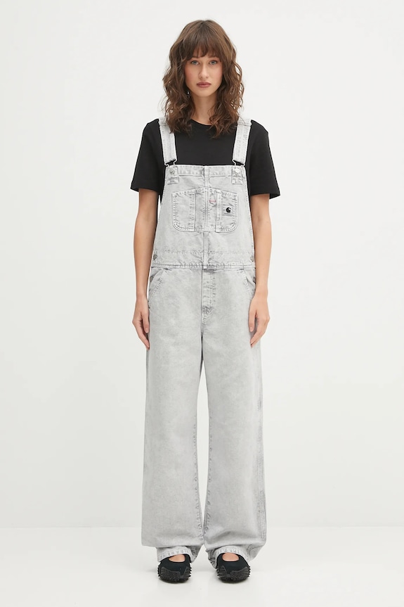 Carhartt WIP șalopete din denim W' Bib Overall Straight gri I035572.895F