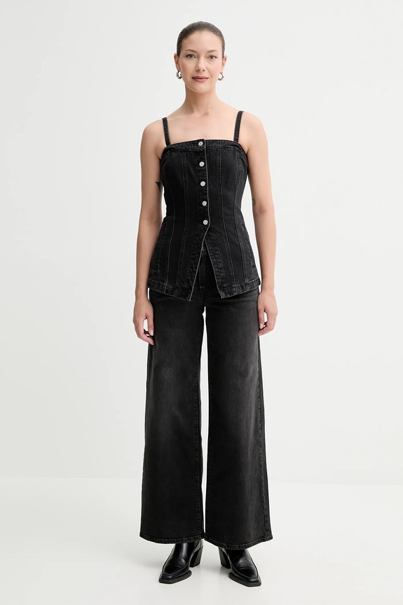 Τζιν παντελόνι Levi's 728 HR WIDE LEG 0039B μαύρο AA00