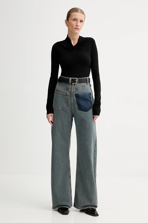 MM6 Maison Margiela blugi wide leg femei S52LA0257.S30844.963 albastru SS26