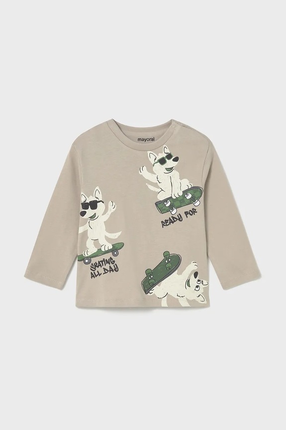 Mayoral longsleeve din bumbac pentru copii print bej 2061.3B.Baby.9BYA