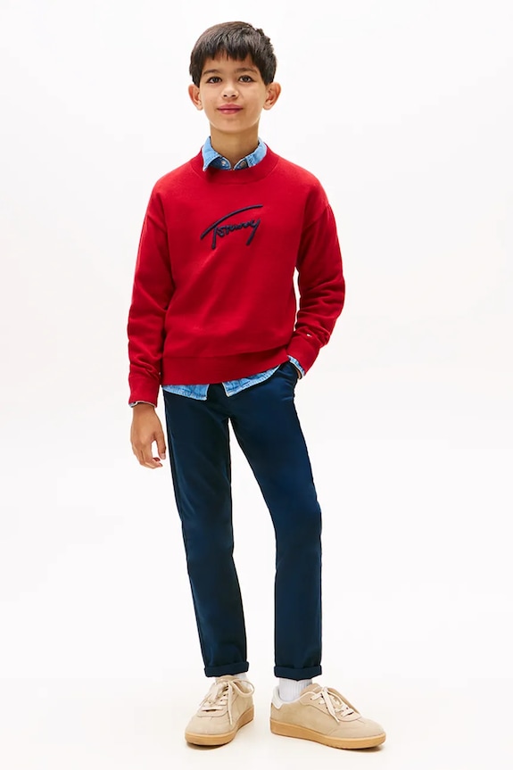 Tommy Hilfiger pantaloni de bumbac pentru copii cu elastan bleumarin KB0KB09638.104.122.9BYA
