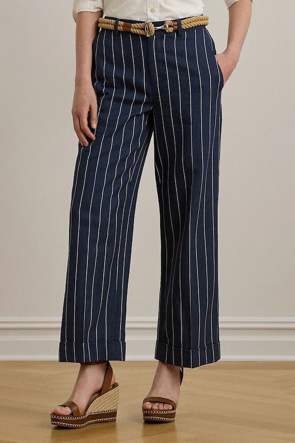 Nohavice s prímesou ľanu Lauren Ralph Lauren s prímesou ľanu tmavomodrá 200978536