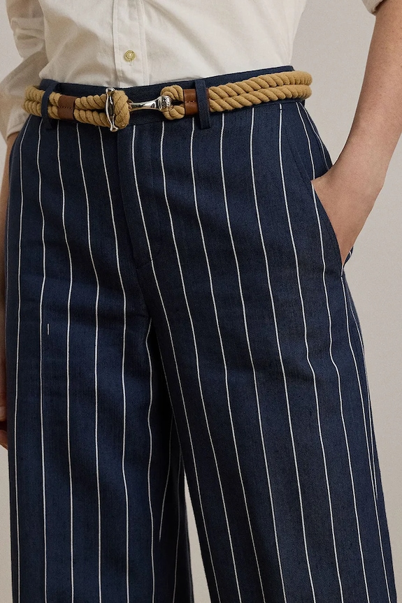 Nohavice s prímesou ľanu Lauren Ralph Lauren tmavomodrá 200978536
