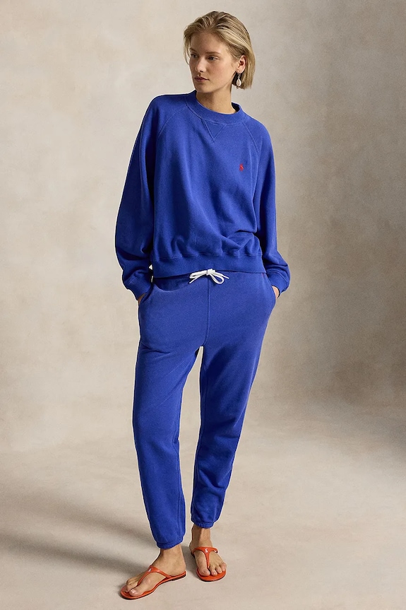 Odzież Polo Ralph Lauren spodnie dresowe z bawełną damskie 211971694 niebieski