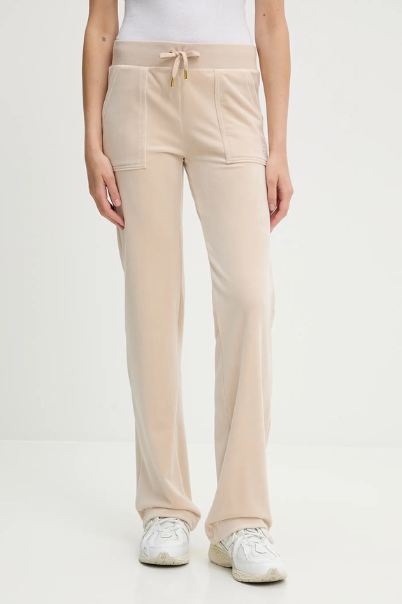 Кадифен спортен панталон Juicy Couture DEL RAY POCKETED PANT еластичен бежов JCAP180G