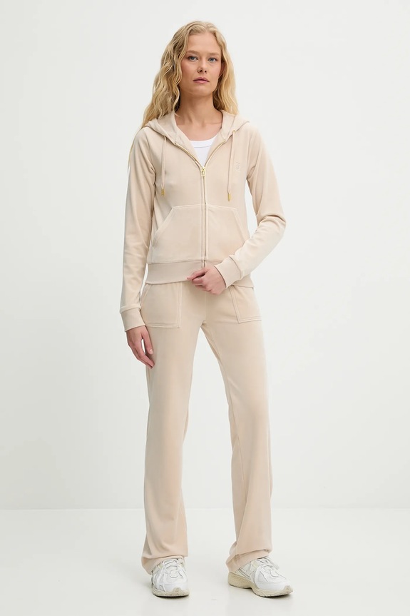 Кадифен спортен панталон Juicy Couture DEL RAY POCKETED PANT JCAP180G бежов AW25