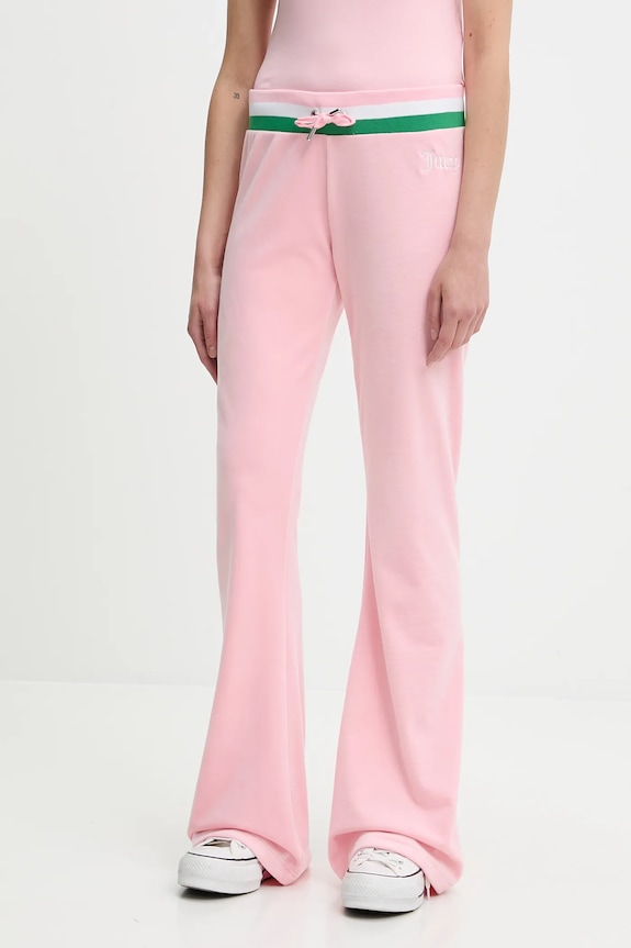Velúrové tepláky Juicy Couture CHRISTINE STRIPE LOW RISE s elastanom ružová JCWBJ225352