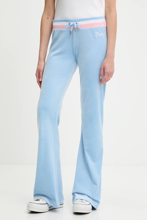 Velúrové tepláky Juicy Couture CHRISTINE STRIPE LOW RISE s elastanom modrá JCWBJ225352