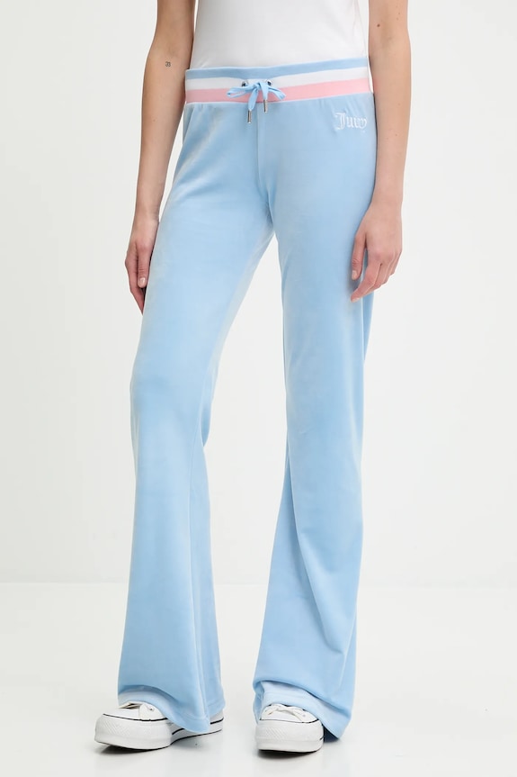 Velúrové tepláky Juicy Couture CHRISTINE STRIPE LOW RISE s elastanom modrá JCWBJ225352