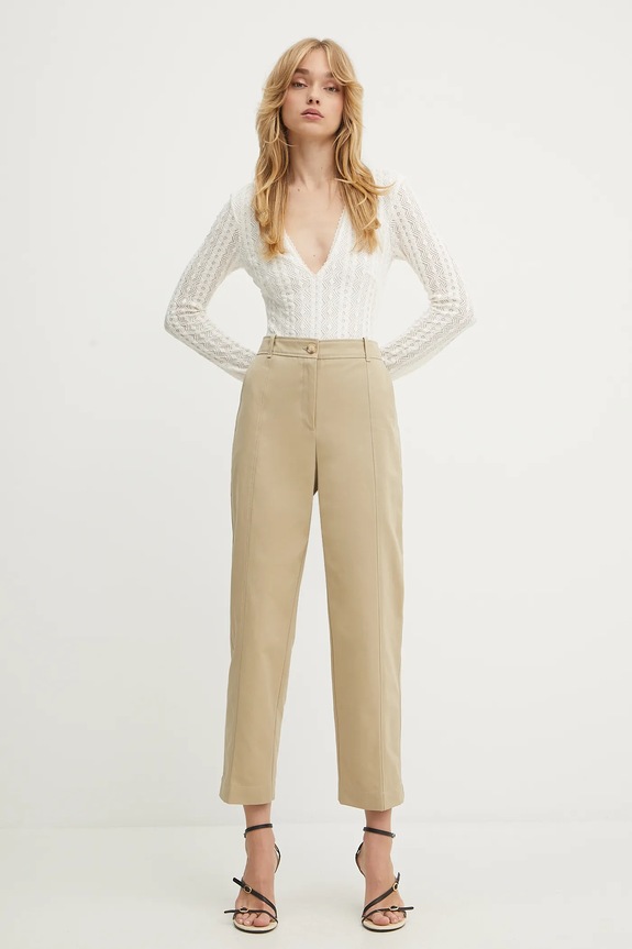 Βαμβακερό παντελόνι BOSS Dalessandra 50547650 μπεζ AW25