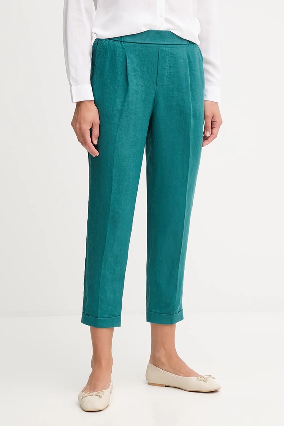 United Colors of Benetton hlače za žene od lana ravni tirkizna 4AGHDF079
