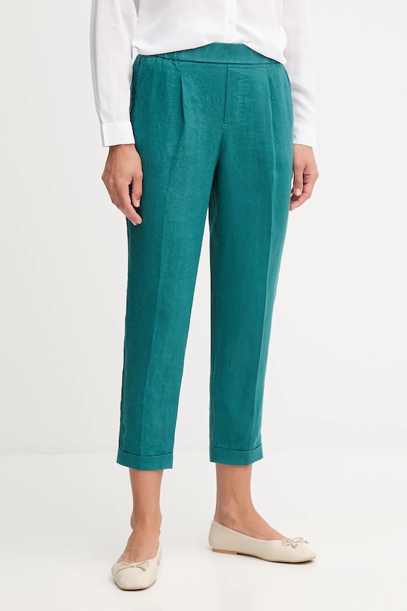 United Colors of Benetton hlače za žene od lana ravni tirkizna 4AGHDF079