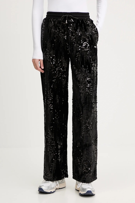 Βελούδινο παντελόνι φόρμας Guess πλεκτό ύφασμα μαύρο V5BB01.K1922