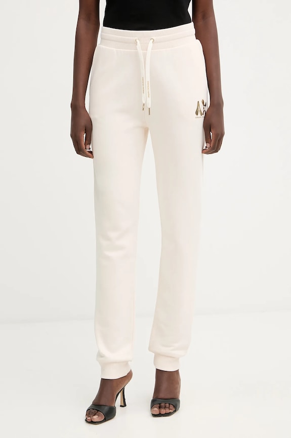 Armani Exchange spodnie dresowe bawełniane aplikacja beżowy XW000808.AF16192