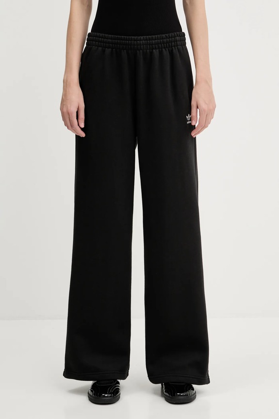 Tepláky adidas Originals Essentials Wide Leg Fleece hladký černá JX5251
