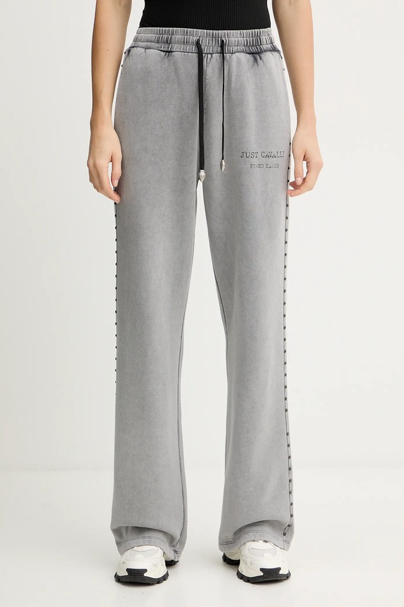 Tepláky Just Cavalli nášivka šedá 79PAAE05.CFW13