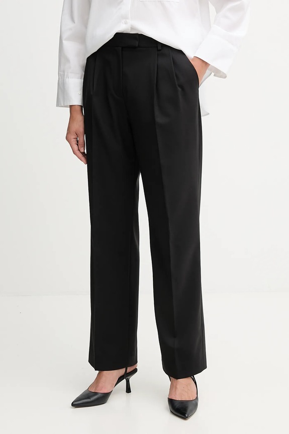 Nohavice s prímesou vlny Tommy Hilfiger s elastanom čierna WW0WW48352