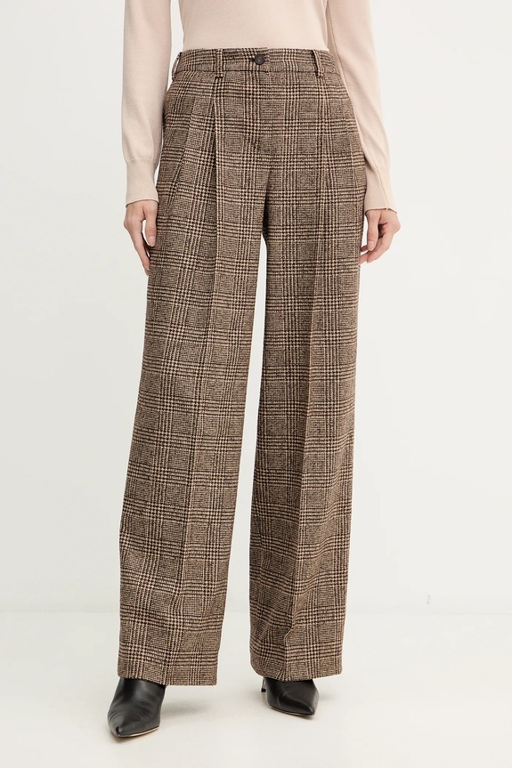 Luisa Spagnoli pantaloni cu lână panza maro 542379