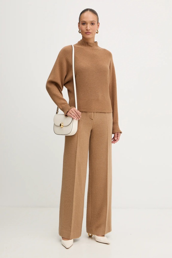 Μάλλινο παντελόνι Luisa Spagnoli 542647 καφέ AW25