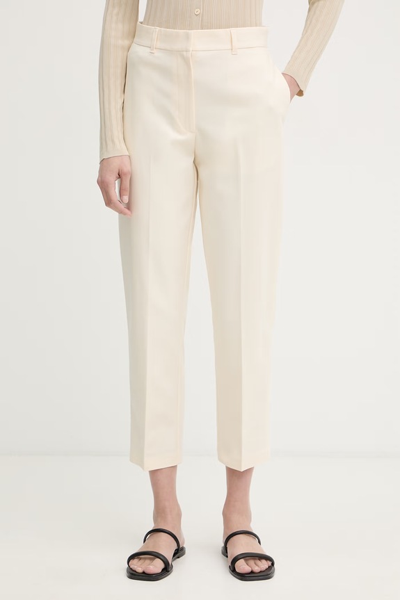 Calvin Klein nohavice chinos dámske bavlnené s elastanom béžová LV044B916G