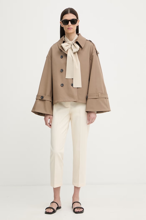 Calvin Klein nohavice chinos dámske bavlnené s elastanom LV044B916G béžová SS26