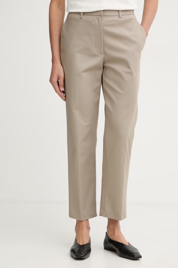 Calvin Klein chino hlače ženske bombažne z elastanom bež LV044B916G