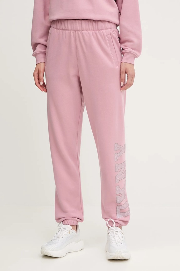Dkny spodnie dresowe dzianina różowy DP5P3737