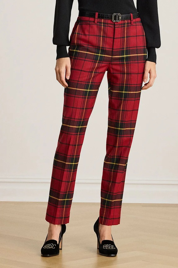 Hlače z volno Lauren Ralph Lauren Z elastanom rdeča 200979949