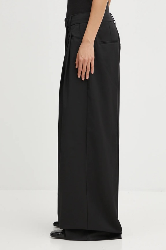 GANNI spodnie z dodatkiem wełny Calendered Wool Mid Waist W0799 czarny AW25