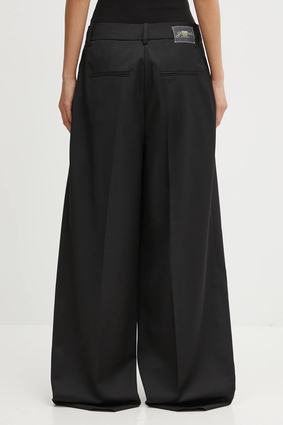 Odzież GANNI spodnie z dodatkiem wełny Calendered Wool Mid Waist W0799 czarny