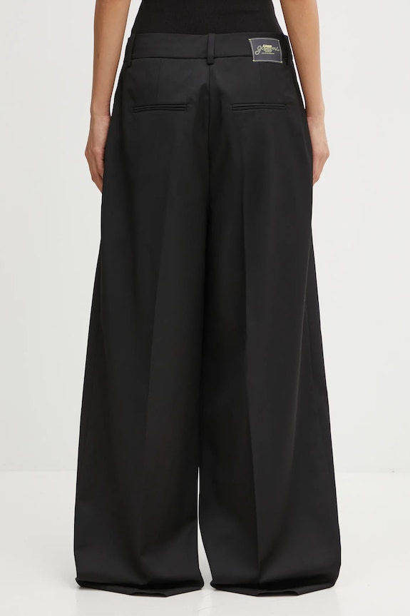Odzież GANNI spodnie z dodatkiem wełny Calendered Wool Mid Waist W0799 czarny