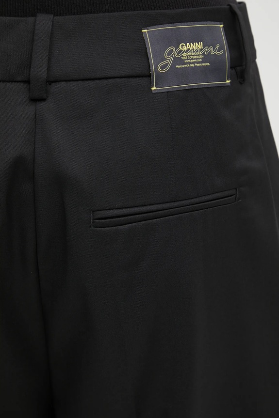 GANNI spodnie z dodatkiem wełny Calendered Wool Mid Waist W0799 czarny