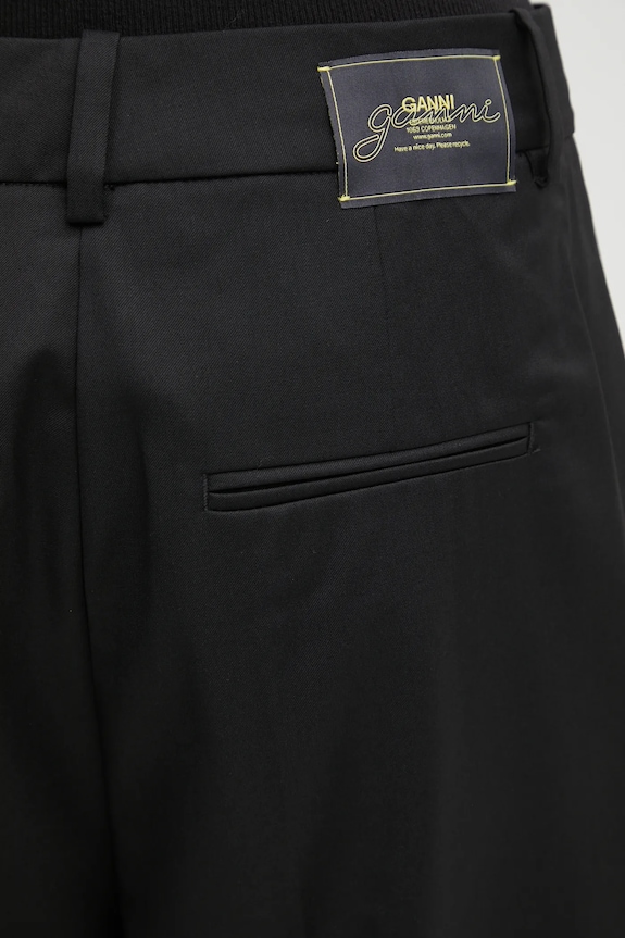 GANNI spodnie z dodatkiem wełny Calendered Wool Mid Waist W0799 czarny