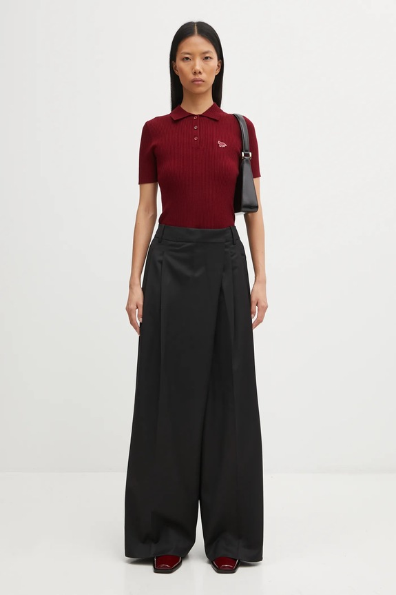 GANNI spodnie z dodatkiem wełny Calendered Wool Mid Waist W0799