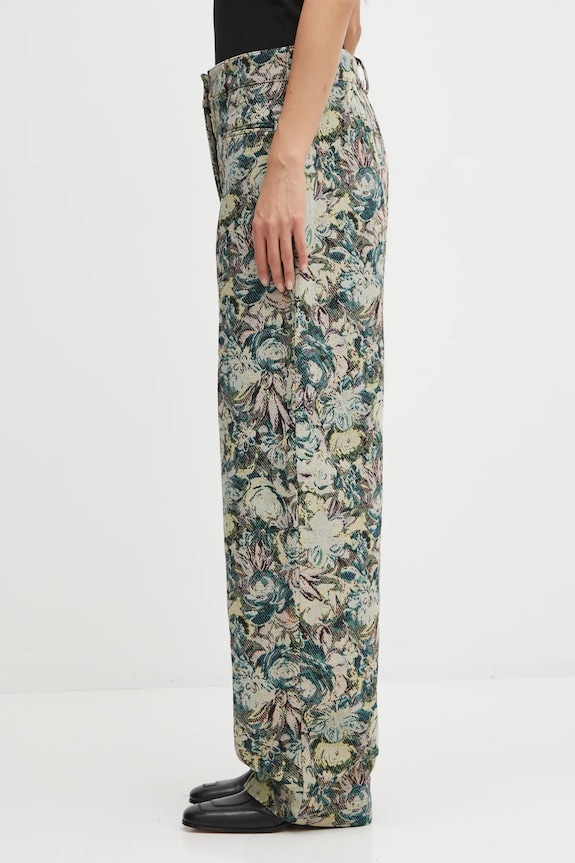 GANNI spodnie Tapestry Jacquard W0777 zielony AW25